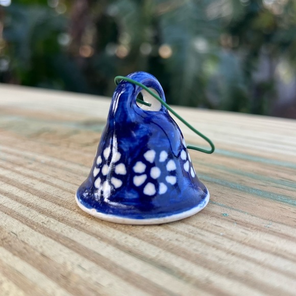Polish Pottery Mini Bell Ornament Blue & White Floral Ceramic Handcrafted Decor - Picture 5 of 8